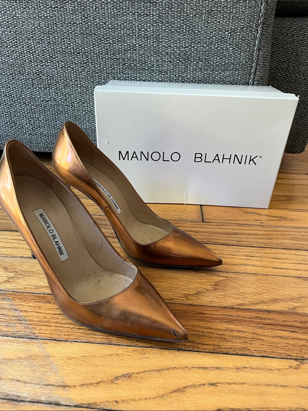 Manolo Blahnik Metallic Copper Pointed-Toe Pumps